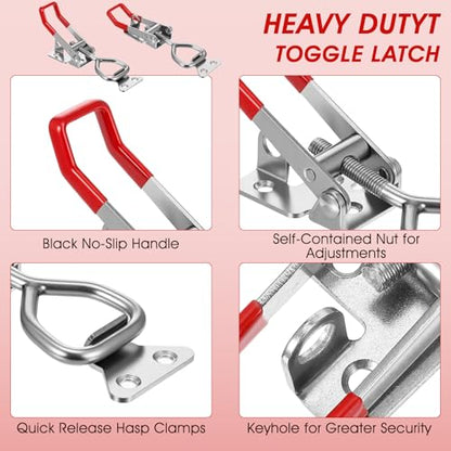 2 Pack 4003 Toggle Latch Clamp, 304 Stainless Steel Adjustable Toggle Latches With Lock Hole, High Loading Capacity Heavy Duty Toggle Clamp for Smoker Lid Jig, ToolBox Case