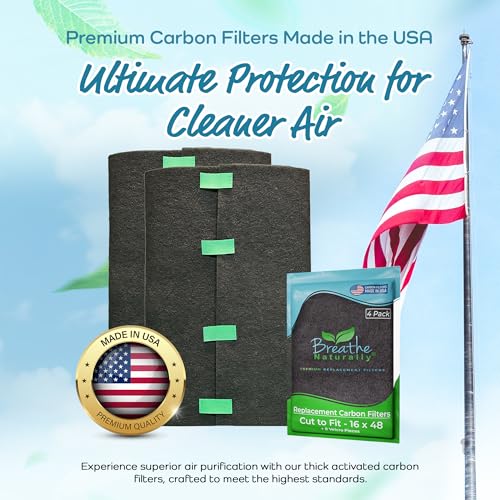 Breathe Naturally Universal Cut To Fit Carbon Activated Air Filter - Replacement Charcoal Filters - Pre Filter Carbon Sheet for Air Purifier, Vent Filters & More - Packed in USA (Pack of 4, 16x48) - size: 4 Pack, style: 16x48