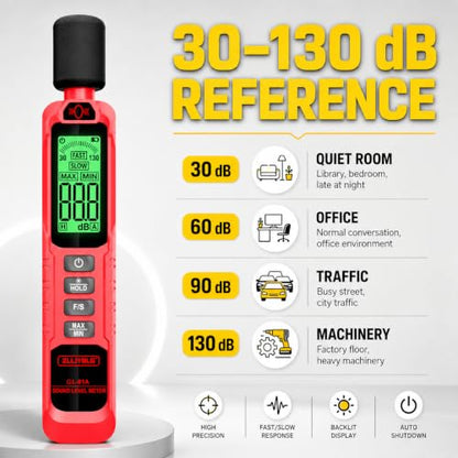 GL81A Digital Sound Level Meter,30‑130dB A‑Weighted SPL Tester-BLACK-RED - color: Red