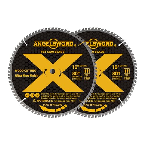ANGELSWORD 10“ Table Saw Blade/Miter Saw Blade for Wood, 2pc 80T