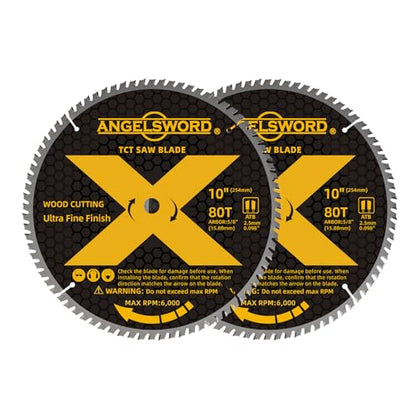 ANGELSWORD 10“ Table Saw Blade/Miter Saw Blade for Wood, 2pc 80T