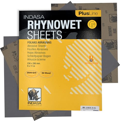 Indasa 50 PCS 9x11” Wet & Dry Sandpaper Sheets, 2500 GRIT, Rhynowet Clog-Resistant Abrasive for Wood, Metal, Auto, Paint & Clear Coat Finishing, Sand Paper Silicon Carbide, Plusline - size: 2500 GRIT 9"x11" Silicon Carbide