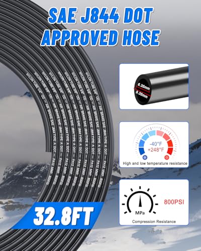 3/8" DOT Air Line Kit, 32.8FT SAE J844 PA Nylon Air Hose Tubing - size: 32 PCS
