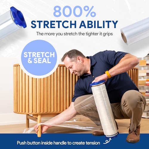 International Plastics Co. 18" Stretch Film/Wrap 80 Gauge 1500 feet, 4 Pack - color: Clear, size: 4 Pack - Tension Handles