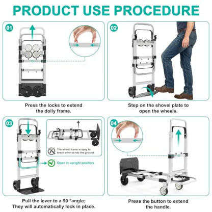 3-in-1 Folding Heavy Duty Hand Truck Dolly Cart Trolley with Wheels (Black) - color: Black