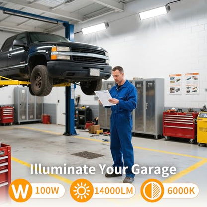14000LM 100W LED Shop Lights, Plug in Garage Light for Workbench, 2 Pack