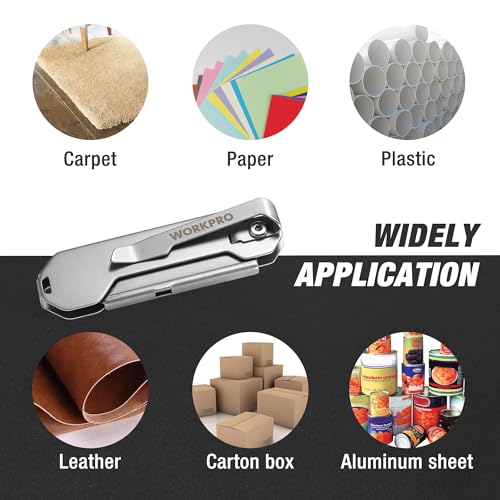 WORKPRO 2PCS EDC Folding Utility Knife, Mini Box Cutter with Quick Open Axis Lock, Quick Change Blade Razor Knife, Foldable Small Pocket Knife with Belt Clip, 2 Packs with 10 Extra Blades - color: Silver