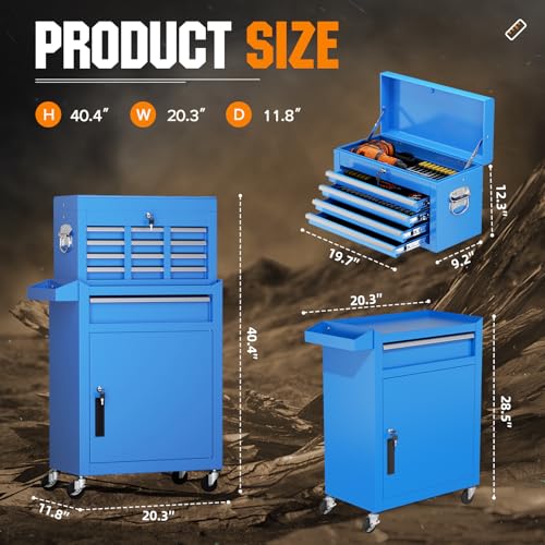 Crownland 5-Drawer Rolling Tool Chest with Wheels, Blue - color: Blue, style: 5-Drawer Rolling Tool Chest