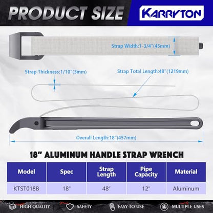18 Inch Strap Wrench, Aluminum Handle w/ 48" Long Nylon Strap