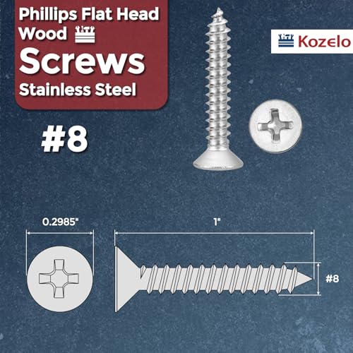 50pcs Phillips Wood Screws #8x1 304 Stainless Steel Silver - color: Silver, size: #8x1"
