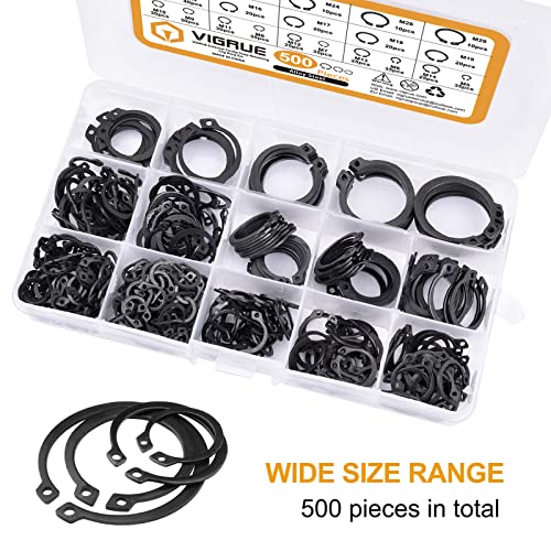 VIGRUE 500Pcs Snap Rings Assortment Circlip Snap Retaining Clip Rings Set - size: 500PCS