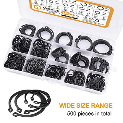 VIGRUE 500Pcs Snap Rings Assortment Circlip Snap Retaining Clip Rings Set - size: 500PCS