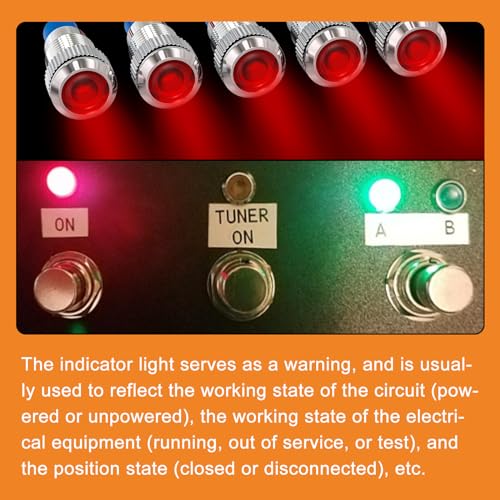 GASHER 5 PCS Energy Saving Indicator Light, LED Light 12V/24V/110V 20mA Panel Mount Light, Mounting Hole Size 8mm(5/16inch) Red LED (12V) - color: Red, size: 8MM（12V）