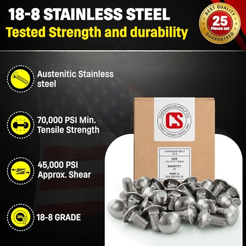 Chenango Supply 1/2-13 x 1 Stainless Carriage Bolts - size: 1/2-13 x 1"