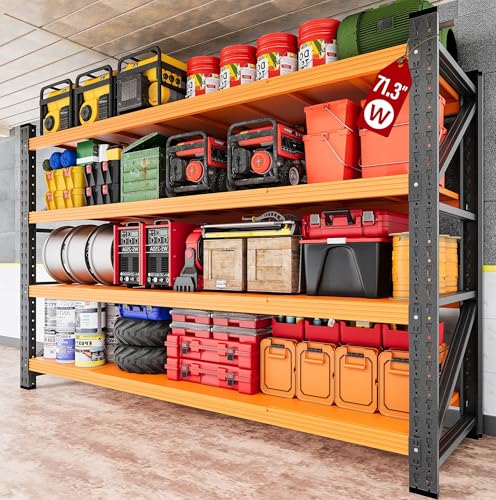 71.3" Wide Heavy Duty Garage Shelving Units,5000LBS Deep Storage Shelves,Orange Metal Garage Shelves,Steel Shelf,Large Storage Rack,Industrial Shelving for Shop,Warehouse,Basement,71.3"W x 24"D x 70"H - color: Black Orange, size: 71.3"Wx24"Dx70"H