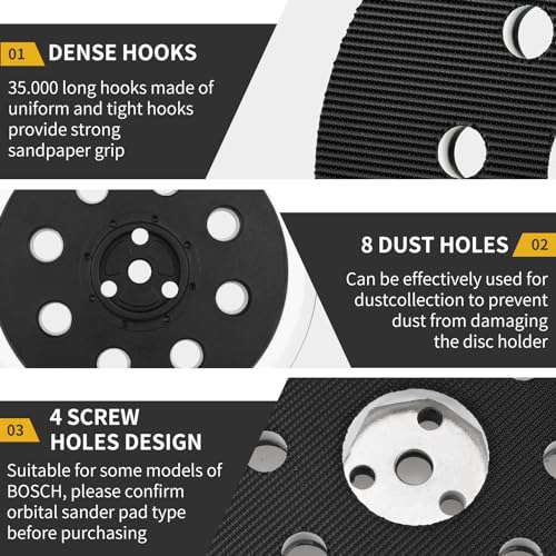 2PCS 5" Hook & Loop RS032 Hard Backing Sander Pad Compatible with Bosch Orbital 3107DVS 3725DEVS 1295DVS 1295DH Random Sander Replacement Parts