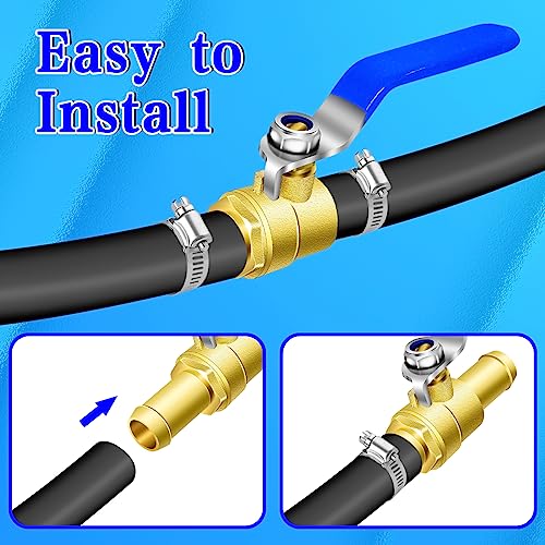 3/4'' Heater Hose Shut Off Ball Valves, 2Pcs Brass Barb Shut Off Ball Valves, 3/4'' PEX Shut Off Valves for Heater Hose, with 4Pcs Stainless Steel Clamps, Use for Water, Oil, Gas, Fuel line Fittings - size: 3/4 inch