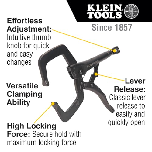 Klein Tools 38632 C-Clamp Locking Pliers with Standard Jaws, Intuitive Thumb Knob, Adjustable Clamp for Home, Shop, Woodworking, 11-Inch - style: 11-In Standard Jaw