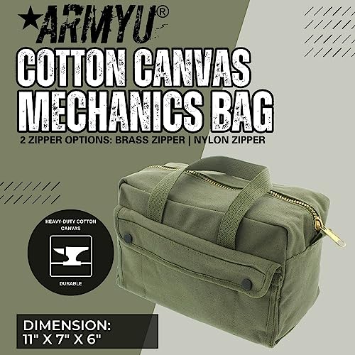 ARMYU Heavy Duty Small Tool Bag Tactical Cotton Canvas Mechanics Bag, 11" x 7" x 6", ACU Digital - Brass Zipper - color: ACU Digital - Brass Zipper