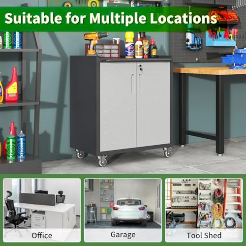 Garage Tool Storage Cabinet with Wheels & 2 Lockable Doors,Gray - color: Black/Gray, style: 2 doors with wheels