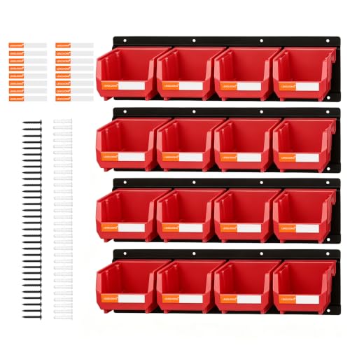 16pc Wall-Mounted Storage Organizer Set with Metal Rails Red - color: Red, size: V1-16Bins&4Rails