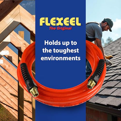 Coilhose Pneumatics PFE60254TR Flexeel Reinforced Polyurethane Air Hose, 3/8" ID, 25' Length with (2) 1/4" MPT Reusable Strain Relief Fittings - color: Transparent Red, size: 3/8" X 25 Feet, 1/4" FTG