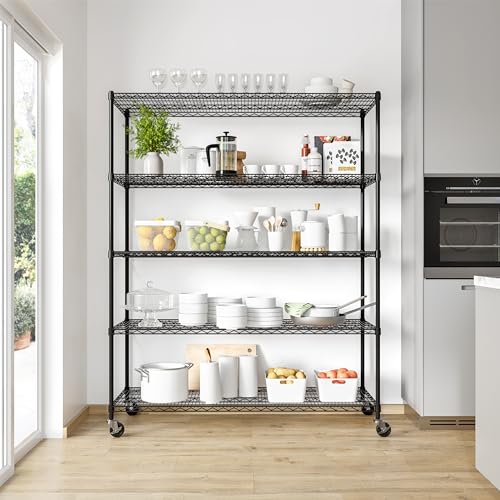UltraDurable 5-Tier NSF Steel Wire Shelving, 60"W x 24"D x 76"H, Black - color: Black, size: 5-Tier Shelving, 60" W x 24" D