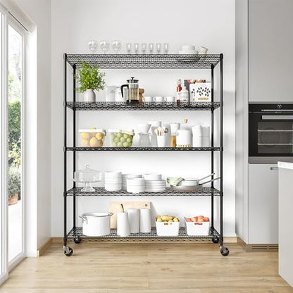UltraDurable 5-Tier NSF Steel Wire Shelving, 60"W x 24"D x 76"H, Black - color: Black, size: 5-Tier Shelving, 60" W x 24" D