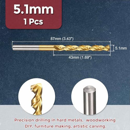 Drill Bit 5.1mm Diameter M42 8% Cobalt HSS TiN for Hard Metal - size: 5.1mm