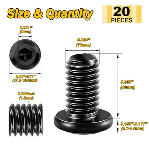Mywish M10 x 16mm 20Pcs Flat Head Hex Socket Cap Screws Bolts, 304 Stainless Steel Furniture Bolts Full Thread & Hex Spanner, Black Oxide - color: Black-M10, size: 16mm