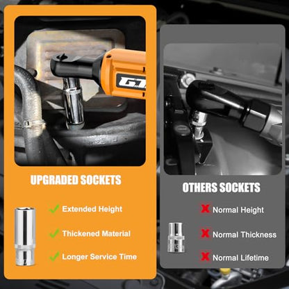 3/8" Cordless Ratchet Wrench for DEWALT 20V MAX Battery, 60 Ft-lbs Brushless Electric Ratchet Tool, Variable Speed 400 RPM, Includes 8 Sockets, 1/4" Adapter & 6" Extension Bar, TOOL ONLY