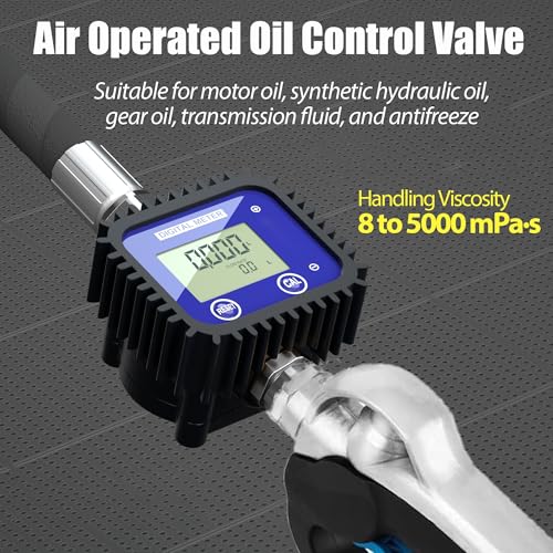 Air Operated Oil Control Valve, Digital Flow Meter Oil Metering Gun, 10 GPM 1500 PSI Heavy Duty Engine Motor Oil Dispenser Nozzle, 1/2 inch NPT Inlet
