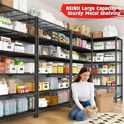REIBII 75''H 6 Tier Wire Shelving,1800LBS Storage Shelves,Kitchen,Pantry - color: Black, size: 75"H x 35.5"W x 18"D 6 Tier