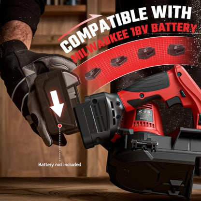 2-1/2" Cordless Band Saw Compatible with Milwaukee 18V Battery (Tool Only) - color: Red