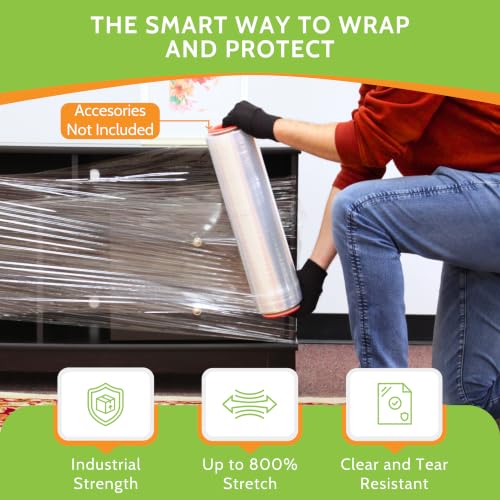 PSBM Stretch Wrap, 128 Rolls 12 Inch x 2000 Feet 60 Gauge Heavy Duty up to 800% Ultimate Stretch Clear Plastic Wrap Industrial Strength Shrink Film for Moving, Packing & Shipping - size: 128 Pack, style: 60 Gauge
