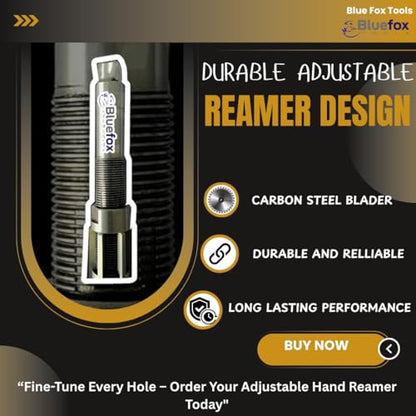BLUEFOX Premium Adjustable Hand Reamer Set (9 Pieces) – Sizes H4 to H12 (15/32" to 1-3/16") with 6 Blades – High-Quality Precision Tool for Fine Adjustment - size: SET OF 9 PCS