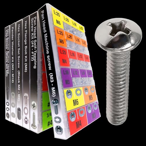 EEEEE 901pcs Phillips Pan Head Metric M3 M4 M5 M6, Machine Screw Assortment Kit Assorted Screws 304 Stainless Steel and Nut Set Flat Washers Nuts Hardware with Snap Lock Case - size: Metric Pan Head Silver Machine Screw