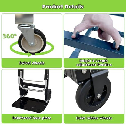 3 in 1 Folding Hand Truck, 600Lbs Capacity, Heavy Duty Collapsible Cart with Retractable Handle and 4 Rubber Wheels, Moving Dolly for Moving Home, Office, Food Service, Shopping Mall, Warehouse - color: Black