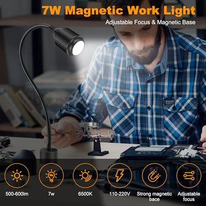 7W Dimmable Magnetic Work Light, Magnet Desk Lamps With Adjustable Fucos and Flexible Gooseneck, Sewing Machine Light, LED Task lights for Work Bench, lathe, Bandsaw, Industrial - size: 7w