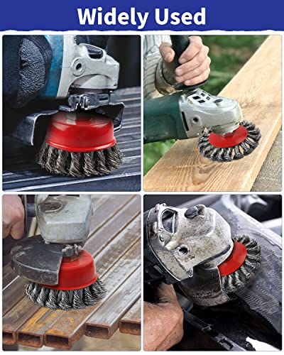 Rocaris 3 Pack Wire Wheel Brush for Angle Grinders,4 Inch Wire Brush for 4 1/2 Angle Grinder,4 Inch & 3 Inch Twist Knotted Wheels with 5/8" Thread Arbor for Removing Rust - style: 1*3” Cup Brush + 2*4” Wheel Brush