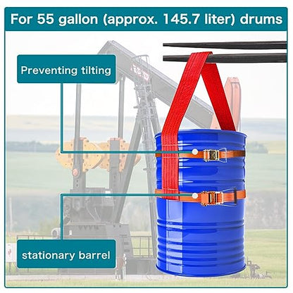 Drum Lifting Sling for 55 Gallon Drum, 2 Pack Adjustable Ratchet Strap, Maximum Weight Capacity 6000 Lbs