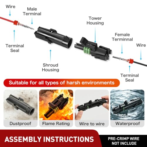 Nilight 60PCS 10 Kits 1 Pin Waterproof Automotive Electrical Connector Kit - size: 1Pin Spark Plug Connector 60PCS