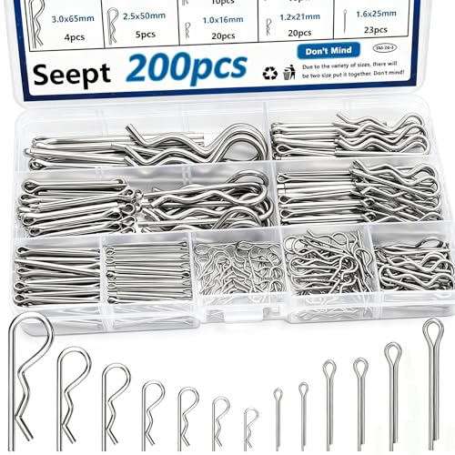 200Pcs 304 Stainless Steel Cotter Pins Assortment Kit - Hitch Pin Clips for Locking Systems | Ideal for Farm Tools, Tractor Implements, and Accessories - size: 200Pcs 13-sizes