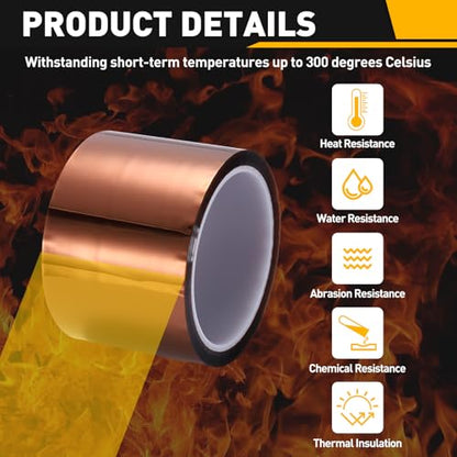 uxcell Heat Tape, 60mm x 33m (108ft) Polyimide Heat Transfer Sublimation Tape No Residue High-Temperature Resistant Tapes for Heat Press Soldering Circuit Board, Brown - size: 60mm x 33m (108ft)
