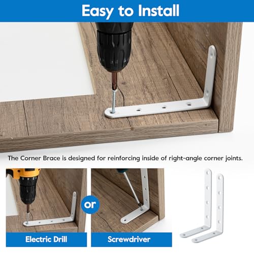 5 x 3 Inch Heavy Duty L Brackets, Steel Corner Braces, White, 4 Pack - color: White