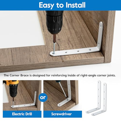 5 x 3 Inch Heavy Duty L Brackets, Steel Corner Braces, White, 4 Pack - color: White