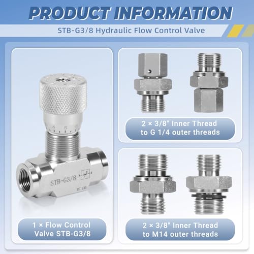 STB-G3/8 3/8" L08 Hydraulic Flow Control Valve with M14 Connection Fit for Mini Excavators Bidirectional Valve Fittings Flow Restrictor 5pcs