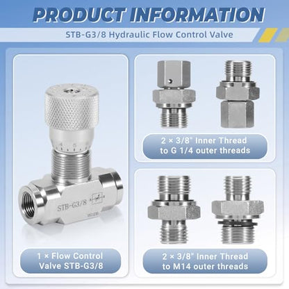 STB-G3/8 3/8" L08 Hydraulic Flow Control Valve with M14 Connection Fit for Mini Excavators Bidirectional Valve Fittings Flow Restrictor 5pcs
