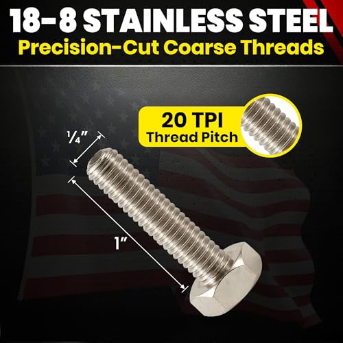 Chenango Supply 1/4-20 x 1 Stainless Hex Head Bolts - size: 1/4" X 1"