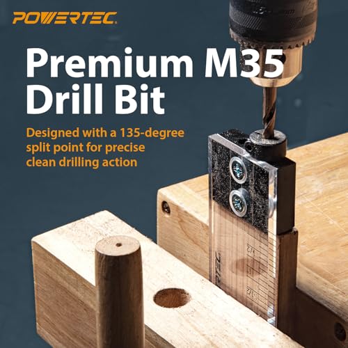 POWERTEC Complete Doweling Jig Kit w/ 1/2",3/8",1/4" Cobalt M-35 Drill Bits, Wood Dowel Jig Accessories with Depth Scale, Laser Cut Alignment Marker & Split Ring Stop Collar for Easy Alignment(71714V) - style: Complete Doweling Jig Kit (1/2", 3/8", 1/4" B